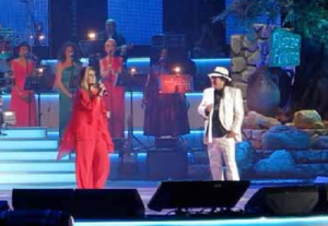 Romina Power e Albano Carrisi durante il concerto di Mosca