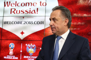 MOSCOW, RUSSIA. JULY 16, 2015. Russia's sports and youth minister Vitaly Mutko at a press conference to discuss preliminary draw at the forthcoming 2018 FIFA World Cup and the launch of a new website for football fans who are going to visit Russia during the 2018 world cup. Alexander Shcherbak/TASS Ðîññèÿ. Ìîñêâà. 16 èþëÿ 2015. Ìèíèñòð ñïîðòà ÐÔ Âèòàëèé Ìóòêî âî âðåìÿ ïðåññ-êîíôåðåíöèè, ïîñâÿùåííîé æåðåáüåâêå ìàò÷åé îòáîðî÷íîãî ðàóíäà ÷åìïèîíàòà ìèðà ïî ôóòáîëó 2018 è ïðåäñòàâëåíèþ èíôîðìàöèîííî-òóðèñòè÷åñêîãî ïîðòàëà äëÿ áîëåëüùèêîâ. Àëåêñàíäð Ùåðáàê/ÒÀÑÑ