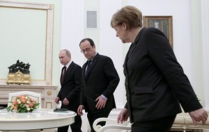 5 hours talks to settle Ukrainian crisis were held between Russian president Vladimir Putin French president Francois Hollande and German chancellor Angela Merkel photo TASS