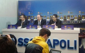 Rafa Benitez coach del Napoli nella conferenza stampa del dopo partita con la Dinamo Mosca
