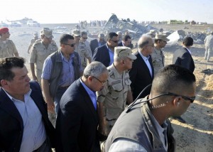Sherif Ismail and military and government officials at the site where a passenger plane crashed in Hassana Egypt 2
