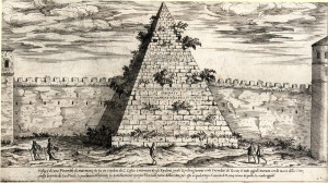 Piramide-Cestia a Roma in una stampa d'epoca