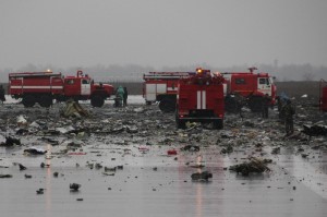 Debris of a Boeing 737-800 on the runway of Rostov-on-Don airport - EPA