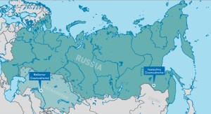 Cosmodromo di Vostočnyj in Russia e quello di Maikonur - Mappa
