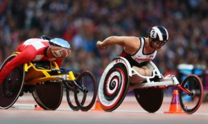 LONDON, ENGLAND - AUGUST 31: Josh Cassidy of Canada competes in the Men's 1500m - T54 heats on day 2 of the London 2012 Paralympic Games at Olympic Stadium on August 31, 2012 in London, England. (Photo by Michael Steele/Getty Images)
