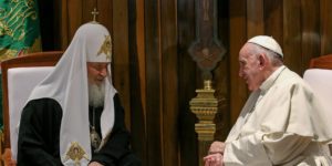 Pope Francis and the Patriarch Kirill of Moscow and All Russia, during the private audience in the Havana Jose Marti international airport, Cuba, 12 February 2016. ANSA/ POOL/ ALESSANDRO DI MEO