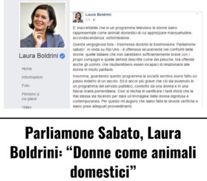L'intervento della presidente della Camera Laura Boldrini sul caso della trasmissione Parlaimone Sabato e delle donne dell'EST